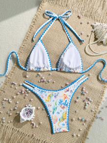 SHEIN Swim 2pcs/Set Women Random Print Triangle Bikini And Swimsuit Set, Casual Beach Resort Wear Summer - Multicolor - View 2