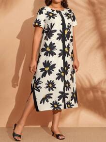 EMERY ROSE Women's Contrast Color Print Casual Vacation Plus Size Dress - Multicolor - View 1