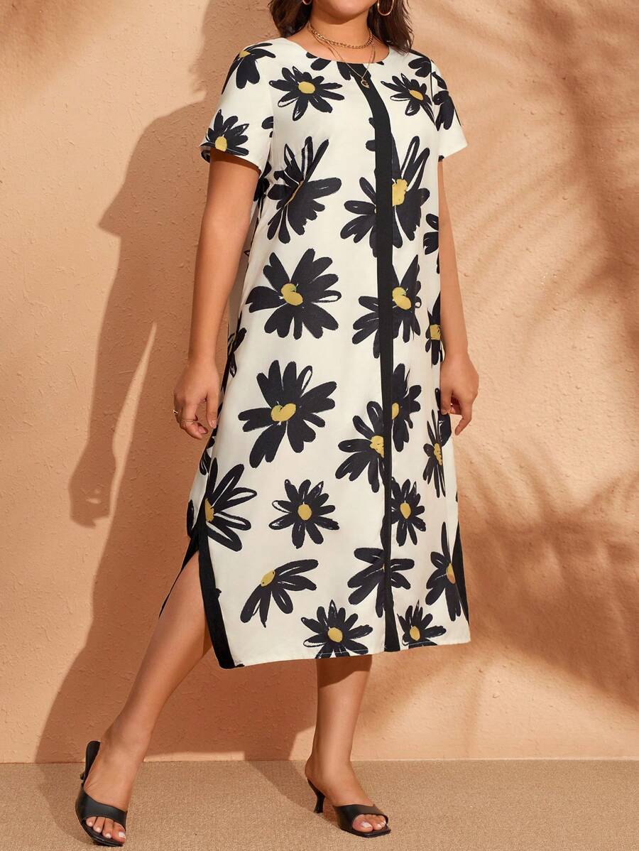 EMERY ROSE Women's Contrast Color Print Casual Vacation Plus Size Dress - Multicolor - View 1