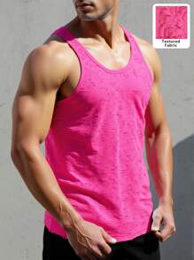 Manfinity Homme Men's Summer Casual Street Ripped Plain Crew Neck Ribbed Tank Top - Hot Pink - View 5