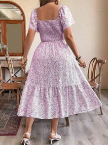 Weeklong 大码度假/休闲碎花印花连衣裙，束腰超长女装 - 玫紅色 - 查看 2