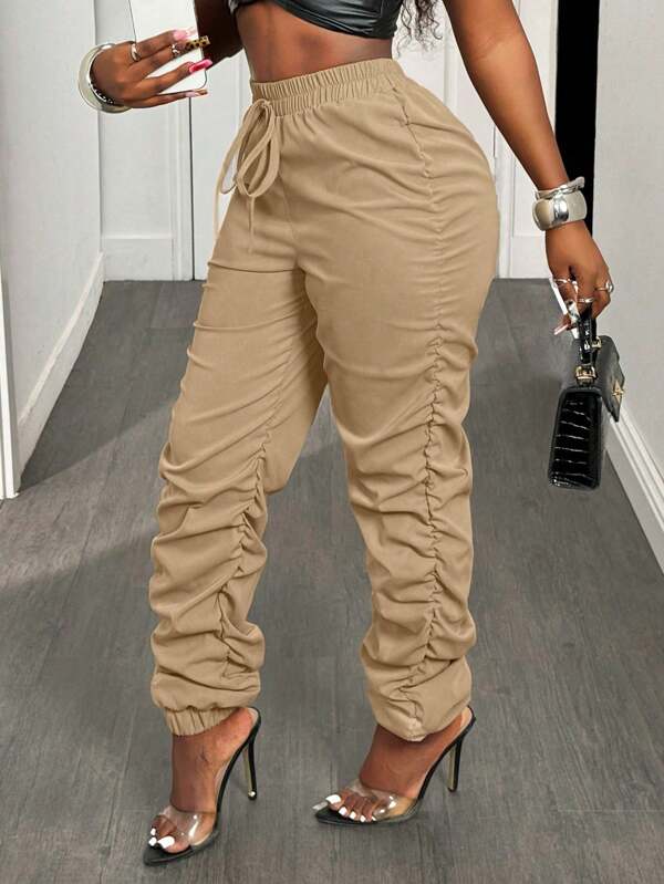 BamGleam Women's Pleated Cuffed Jogger Pants