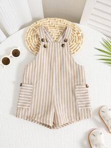 SHEIN Newborn Baby Boy Cute Summer Casual Versatile Striped Romper Overalls