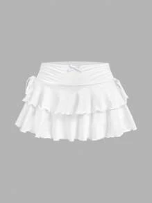 SHEIN MOD 2 件套休闲简约女式束腰蛋糕中长裙套装，适合夏季，蝴蝶结装饰，可爱