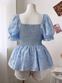 Sweetra 全新夏季优雅度假风法式可爱甜美公主纹理材质蝴蝶结装饰泡泡袖衬衫，收腰束腰上衣