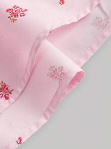 SHEIN MOD 加大码粉色碎花波西米亚风连衣裙：无袖褶皱梭织面料连衣裙，配有系带和荷叶边下摆 - 粉色 - 查看 4