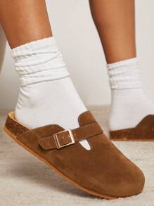 SHUZIA Sandal Selop Wanita Ujung Bulat dengan Alas Kaki Gabus dan Tali Gesper yang Dapat Diatur, Hadiah Hari Ibu - Coklat - View 6