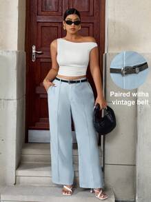 SHEIN Unity Große Größen Elegante, blaue Hosen für Damen, vielseitig einsetzbar für den täglichen Gebrauch oder festliche Anlässe