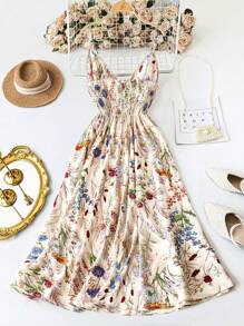 SHEIN Tall Plus Size Spring/Summer Popular Floral Print Slip Dress, Suitable For Photography, Travel, Can Be Matched With Cardigans, Denim Jackets, Versatile Fit For Tall Girls - Multicolor - View 2