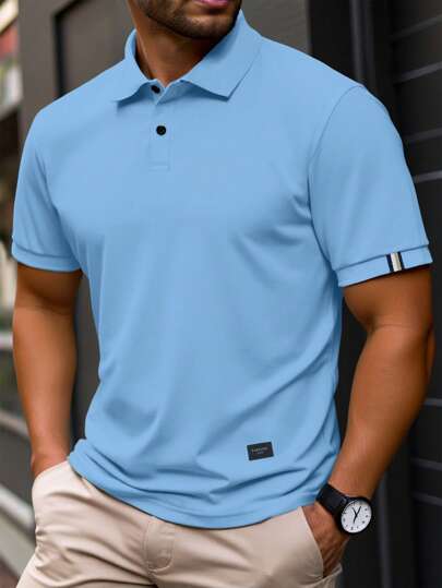 Manfinity Homme Plus Size Men's Summer Casual Solid Color Short Sleeve Polo Shirt