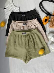 Comfortcana 梭织贴花松紧腰休闲阔腿短裤套装 - 軍綠色 - 查看 7