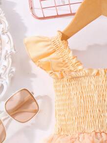 Glamorique Kids Vestido de Verão Elegante para Menina com Babado na Cor Sólida, Manga Curta, Remendo Floral