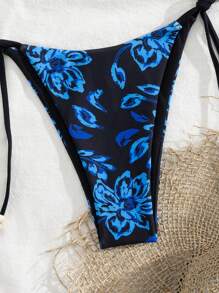Swim Chiccia مجموعة رقمين للنساء من ملابس السباحة بطبعة زهور مكونة من حزام رفيع قابل للسحب مع خرز، ملابس للأجازات الاسترخائية الكاجوال الجذابة - متعدد الألوان - مشاهدة 5