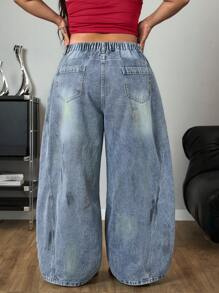 SHEIN ICON Plus Size Women Casual Distressed Loose Side Pocket Denim Jeans