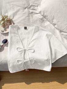 Comfortcana 1pc Women's White Linen Woven Cardigan, Summer