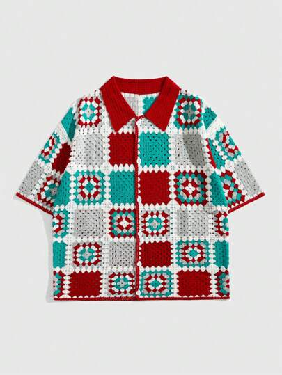 Street Life Camisa holgada de punto, top de manga corta de punto para hombre