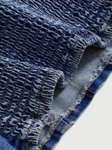 ROMWE Grunge Punk Women Y2K Star Embroidery Denim Blouse - Blue - View 2