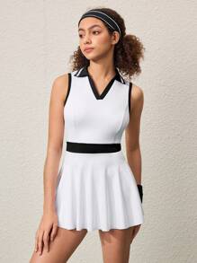 CourtClass Color-Block Sleeveless Collared Camisole Shorts Sports Dress Athletic Dress