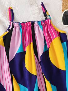 Young Girl Vacation Casual Fashion Ditsy Floral Sleeveless Jumpsuit - Blue - View 4