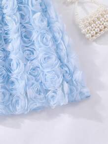 Glamorique Kids Abito elegante estivo per bambine con maniche corte a fiori e colore solido - celeste - Visualizzare 5