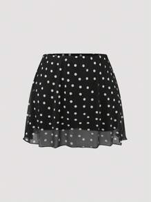 SHEIN LUNE 新款夏季网眼高腰裙，波点A字褶裙，修身大码女式裙子