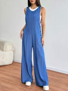 Chiquease Women's Solid Color Simple Daily Sleeveless Jumpsuit