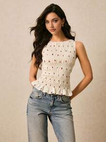 Poéselle Women's Cherry Print Camisole, Vacation,Cherry Top,Going Out Tops,Vacation Outfits Woman,Cute Summer Tops,Summer Outfits For Women