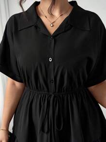 Elenzga 大码宽松休闲衬衫式连衣裙，细节丰富