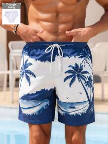 Manfinity Swimmode Men's Casual Simple Beach Shorts, Suitable For Summer - Navy Blue - View 1