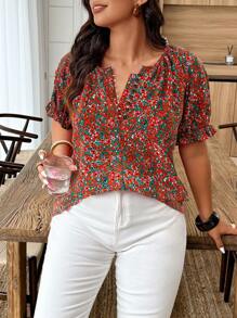 EMERY ROSE Camisa casual/vacacional de talla grande con estampado aleatorio - Multicolor - Ver 3