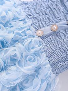 Glamorique Kids Abito elegante estivo per bambine con maniche corte a fiori e colore solido - celeste - Visualizzare 7