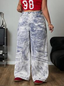 SHEIN ICON Plus Size Women's Loose Fit Non-Stretch Denim Jeans, Casual Street Style - White - View 5