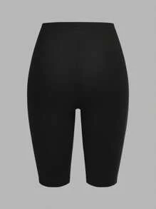 SHEIN EZwear 3pcs Black, Wine Red, White Casual Knitted Skinny Women Short Leggings, Summer