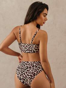 SHEIN Swim 2 件套女士泳衣套装，夏季性感印花设计，可拆卸可调节肩带，适合海滩、泳池、派对和度假，春夏季 - 彩色 - 查看 2