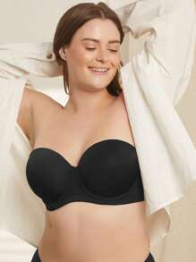 LUVLETTE 无肩带聚拢型硅胶带钢圈黑色 T 恤基本款半罩杯文胸内衣外穿文胸