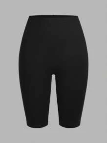 SHEIN EZwear 3pcs Black, Wine Red, White Casual Knitted Skinny Women Short Leggings, Summer