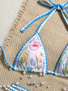 SHEIN Swim 2pcs/Set Women Random Print Triangle Bikini And Swimsuit Set, Casual Beach Resort Wear Summer - Multicolor - View 3