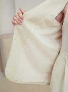 MOTF STUDIO WOMEN'S LINEN BUTTON UP POCKET 3D FLORAL DECOR OVERSIZED BLAZER - Khaki - View 7