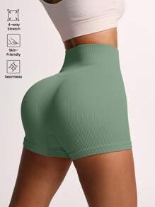 Dewbera 宽腰带运动短裤女士运动短裤、健身短裤、骑行短裤 - 薄荷綠 - 查看 2