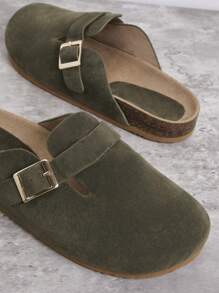 SHUZIA Sandal Selop Wanita Ujung Bulat dengan Alas Kaki Gabus dan Tali Gesper yang Dapat Diatur, Hadiah Hari Ibu - Olive Green - View 4