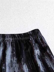 SHEIN LUNE Plus Size Women's Ink Print Satin Loose Pants Fall Cloth For Women - Black - View 4