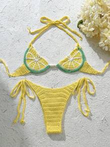 Swim Mod Vacation Beach Lemon Crochet Bikini Set For Summer - Yellow - View 1