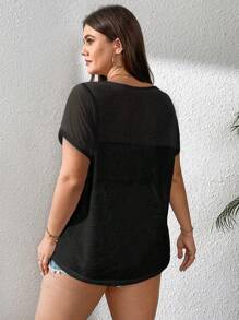 SHEIN Essnce Plus-Size Women's Out Tops, Beach Wear, See-Through Smocks, Summer Beach Wear, Going Out Tops Concert Rave Festival