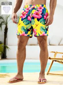 Manfinity VDAYZ Men's Tropical Plant Print Drawstring Waist Beach Shorts - Multicolor - View 1