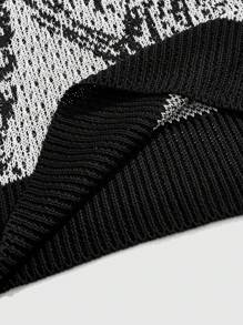 ROMWE MEN Men's Gothic Contrast Color Skull Pattern Lightweight Hollow-Out Knitted Sweater
