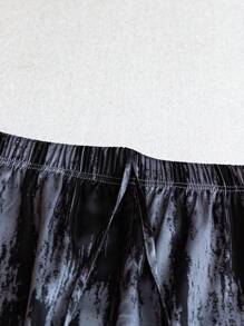 SHEIN LUNE Plus Size Women's Ink Print Satin Loose Pants Fall Cloth For Women - Black - View 3