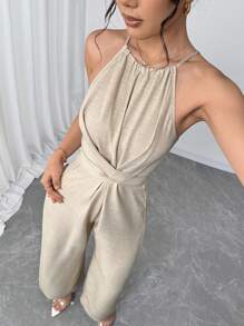 Firerie Mono sin mangas de un solo color con diseño cruzado para mujer, atuendo elegante para festivales, fiestas, festivales de música, temporada de graduación, playa, vacaciones y uso diario