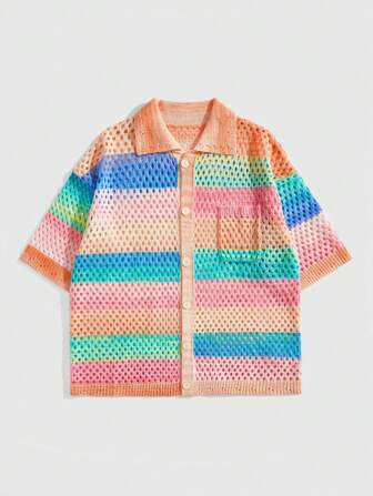 Street Life Herren lose gestricktes Hemd, kurzärmeliges gestricktes Top