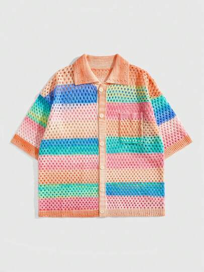 Street Life Camisa holgada de punto para hombre, top de punto de manga corta