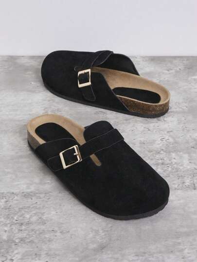 SHUZIA Zuecos con punta redonda, plantilla de corcho y correa ajustable con hebilla para mujeres